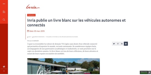 Couverture de Inria publie un livre blanc sur les véhicules autonomes et connectés