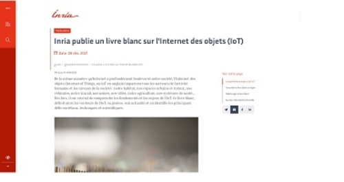 Couverture de Inria publie un livre blanc sur l'Internet des objets (IoT)