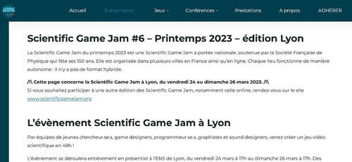 Couverture de Scientific Game Jam #6 – Printemps 2023 – édition Lyon – : La Science Entre En Jeu