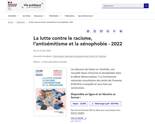 Couverture de La lutte contre le racisme, l'antisémitisme et la xénophobie : 2022