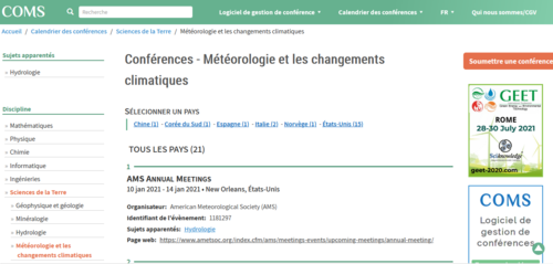 Couverture de Conférences - Météorologie et les changements climatiques