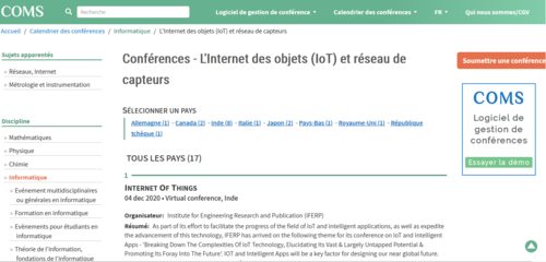Couverture de Conférences - L'Internet des objets (IoT) et réseau de capteurs