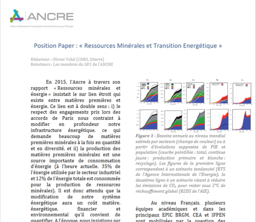 Couverture de Ressources minérales et transition énergétique : position paper