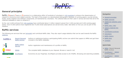 Couverture de RePEc - Research Papers in Economics
