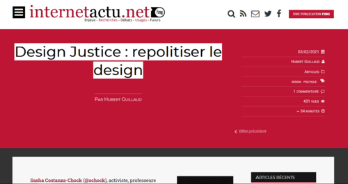 Couverture de Design Justice : repolitiser le design