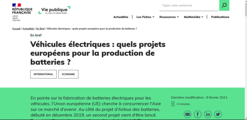 Couverture de Véhicule électrique : projets européens pour la production de batteries