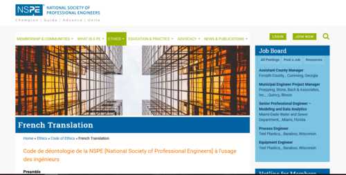 Couverture de Code de déontologie de la NSPE National Society of Professional Engineers à l'usage des ingénieurs