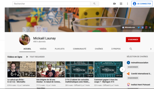 Couverture de Micmaths : la chaine YouTube de Mickaël Launay