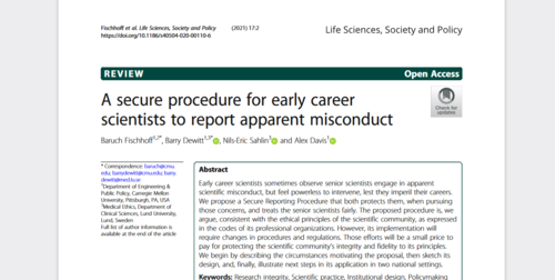 Couverture de A secure procedure for early career scientists to report apparent misconduct