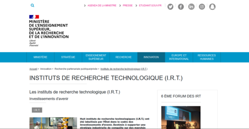 Couverture de Les instituts de recherche technologique (I.R.T.) - Ministère de l'Enseignement supérieur, de la Recherche et de l'Innovation