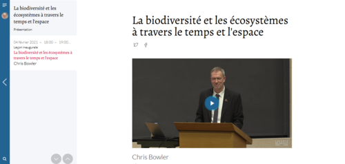Couverture de La biodiversité et les écosystèmes à travers le temps et l'espace - Biodiversité et écosystèmes (chaire annuelle) : Leçon inaugurale - 4 février 2021