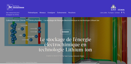 Couverture de Le stockage de l’énergie électrochimique en technologie Lithium-ion