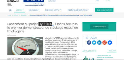 Couverture de Lancement du projet HyPSTER - L’Ineris sécurise le premier démonstrateur de stockage massif de l’hydrogène
