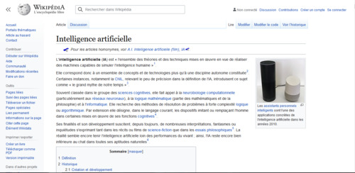 Couverture de Intelligence artificielle — Wikipédia